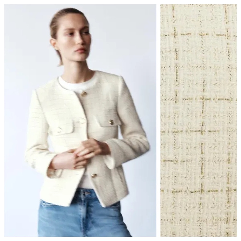 NWOT. Zara Cream Structured Blazer with Belt. Size S. - Picture 4 of 16
